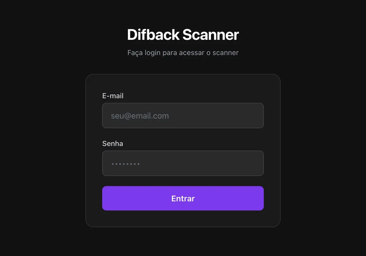 Tela de login do Difback Scanner